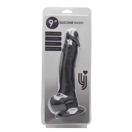 Loving Joy 9 Inch Realistic Silicone Dildo with Suction Cup and Balls Black - Dildos - Save 25%