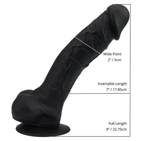 Loving Joy 9 Inch Realistic Silicone Dildo with Suction Cup and Balls Black - Dildos - Save 25%