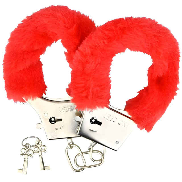 Loving Joy Furry Handcuffs Red - Bondage Restraints - Save 25% - Sale