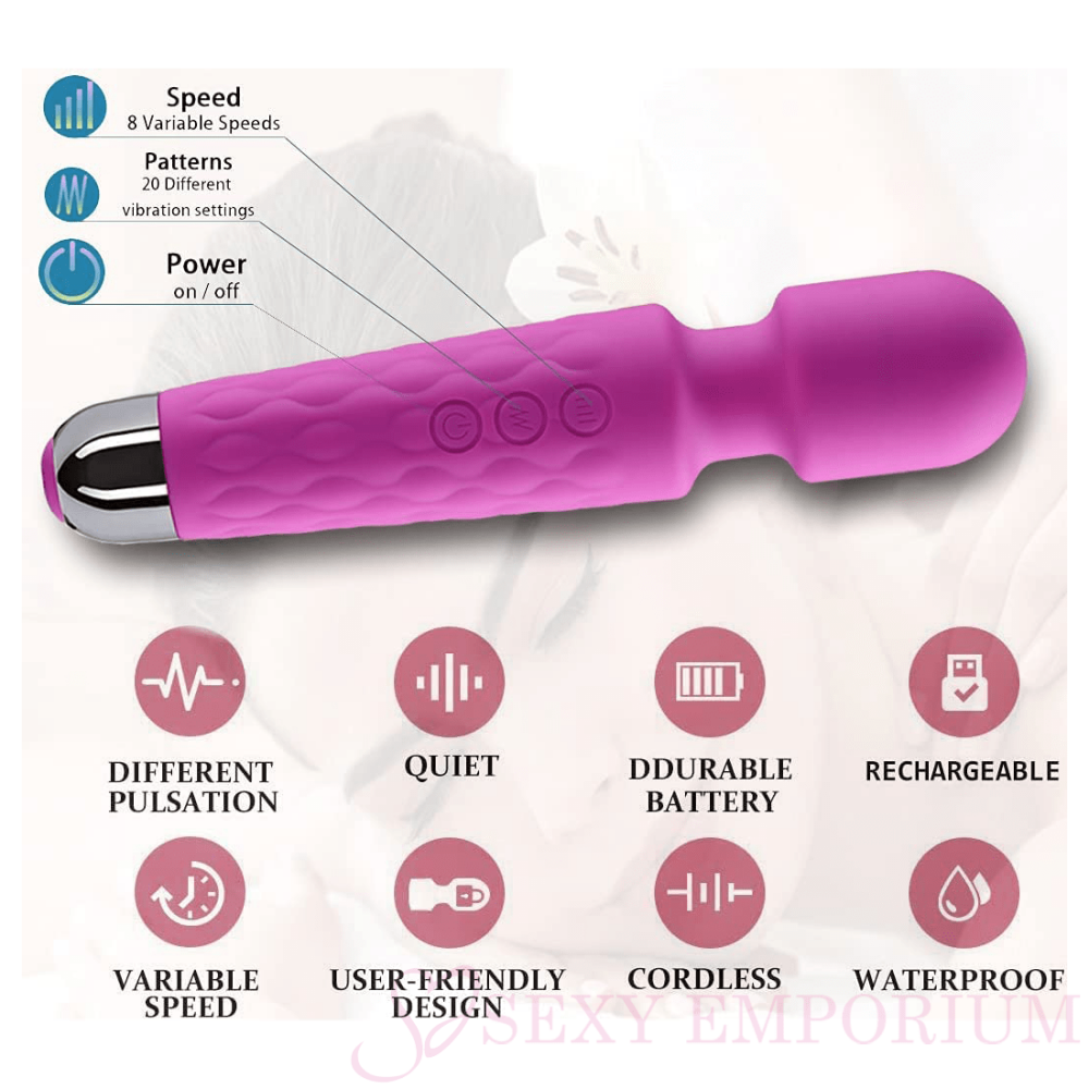 Luxurious Silicone 20 Frequency Vibration Wand Purple