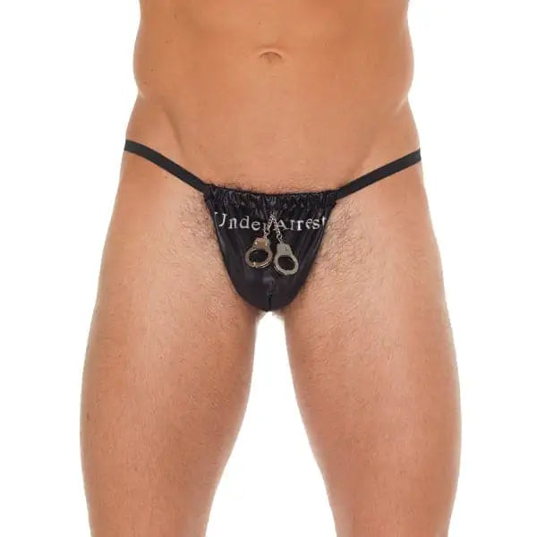 Mens Black Gstring with Handcuff Pouch - Save 25% - Gstring with - Fast Shipping - Sale United Kingdom Stoke-on-trent