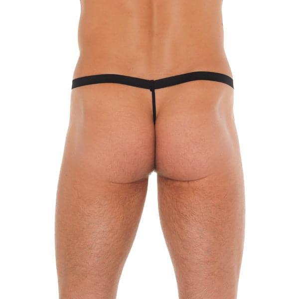 Gstring negro para hombre con bolsa rosa