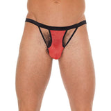 Masculino preto gstring com bolsa vermelha