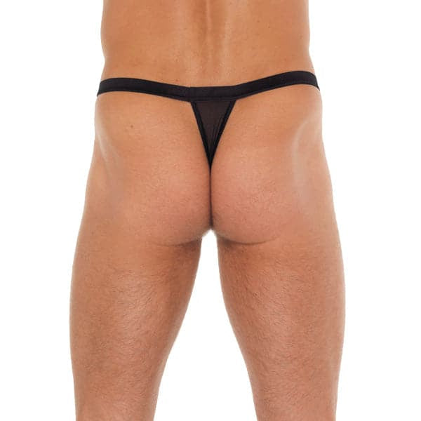 Masculino preto gstring com bolsa vermelha