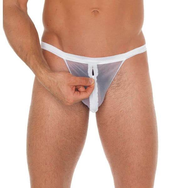 Bolsa de malha branca masculina com gstring