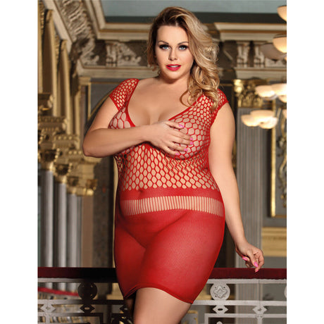 Mesh Hollow-out Chemise Mini Dress - 14 to 16 / Red