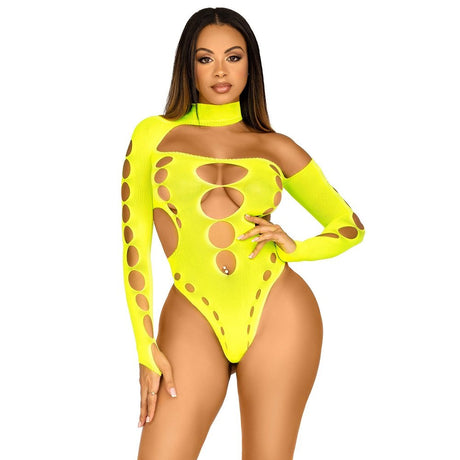 Leg Avenue Cut Out Bodysuit with Thong Neon Yellow