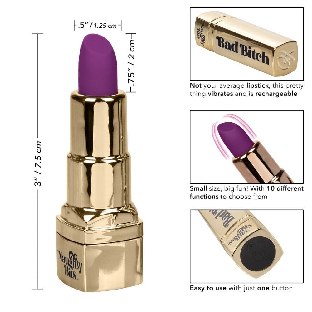 Naughty Bits Bad Bitch Rechargeable Lipstick Vibrator - Save 30% - Sale