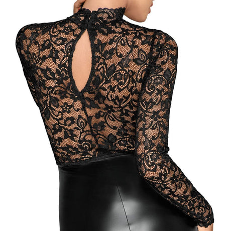 Noir Black Lace and Wet Look Pencil Dress - Sale