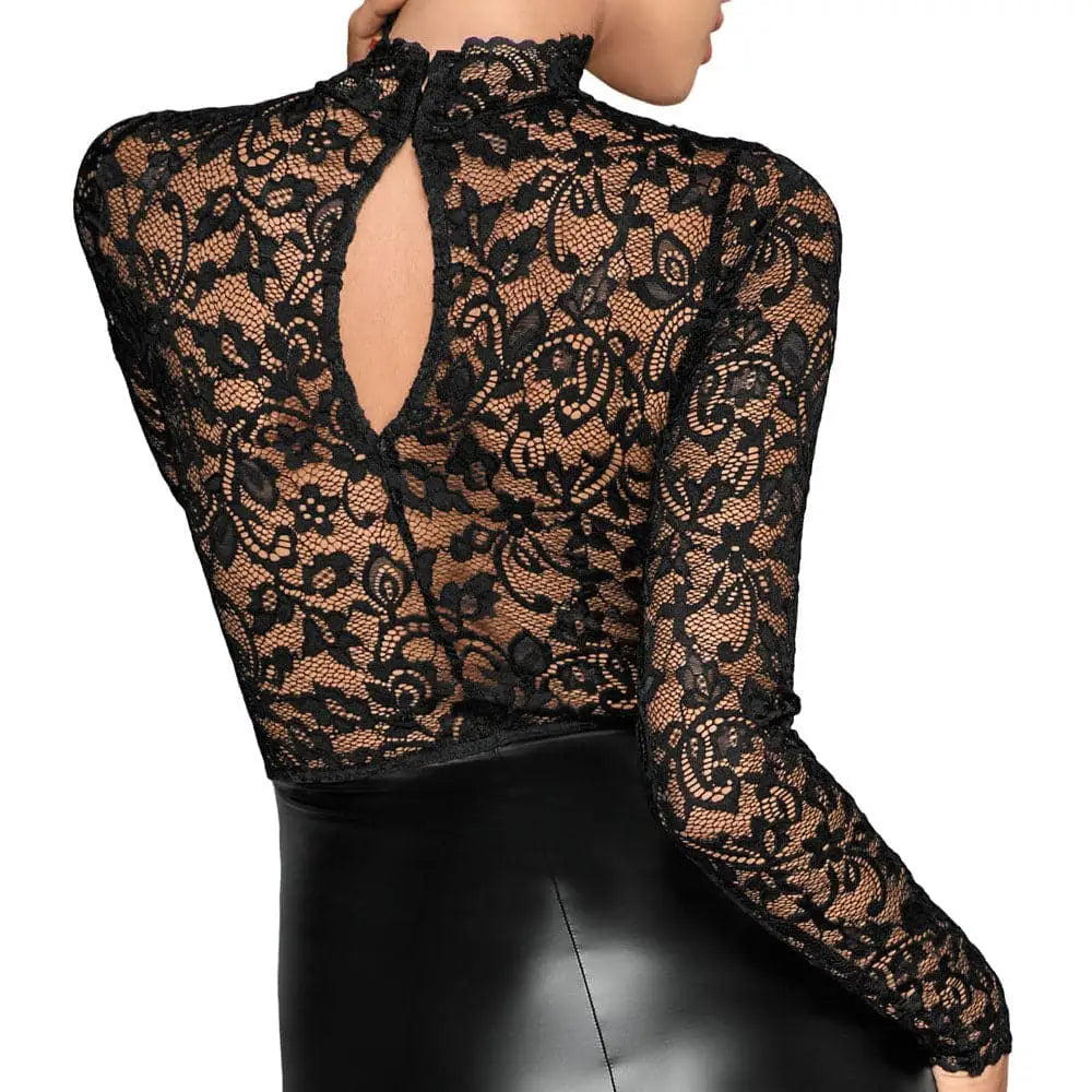 Noir Black Lace and Wet Look Pencil Dress - Fast Shipping - Sale United Kingdom Stoke-on-trent