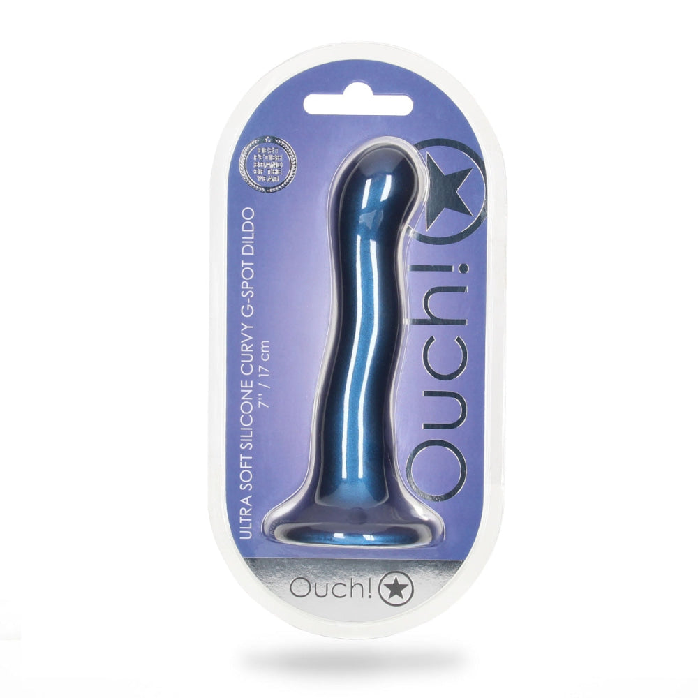 Au siliconen curvy g spot dildo 7inch metallic blauw