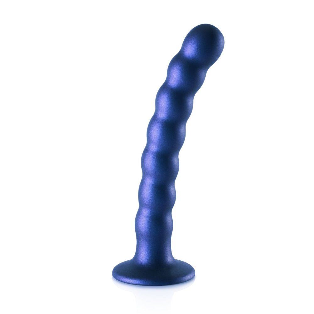 Ouch beaded silikone g spot dildo 6 5 tommer metallisk blå