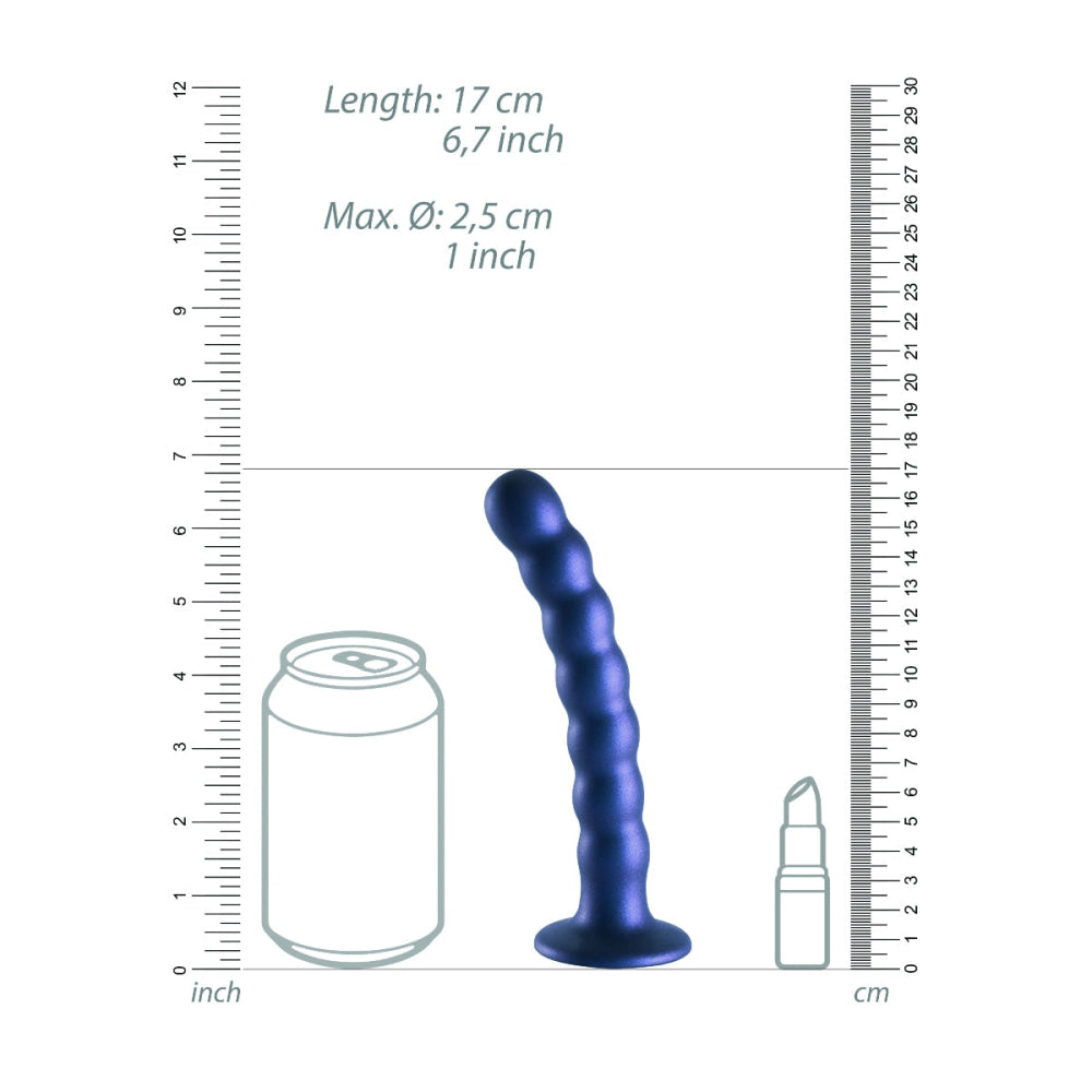 Ouch beaded silikone g spot dildo 6 5 tommer metallisk blå