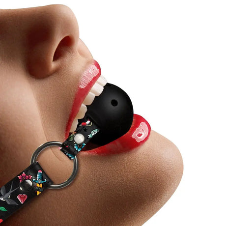 Ouch Breathable Ball Gag with Printed Leather Straps - Save 25% - with - Fast Shipping - Sale United Kingdom Stoke-on-trent