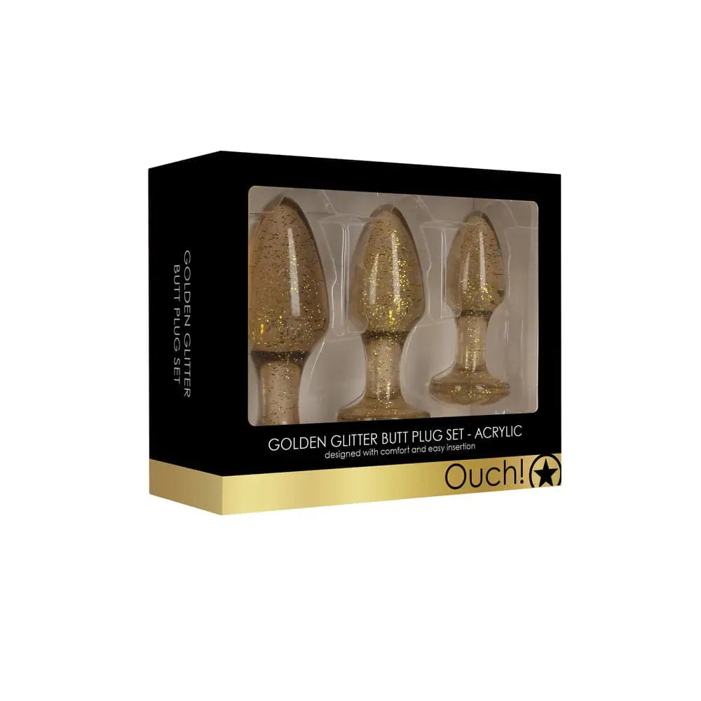 Ouch Golden Glitter Acrylic Butt Plug Set - Save 30% - Fast Shipping - Sale United Kingdom Stoke-on-trent