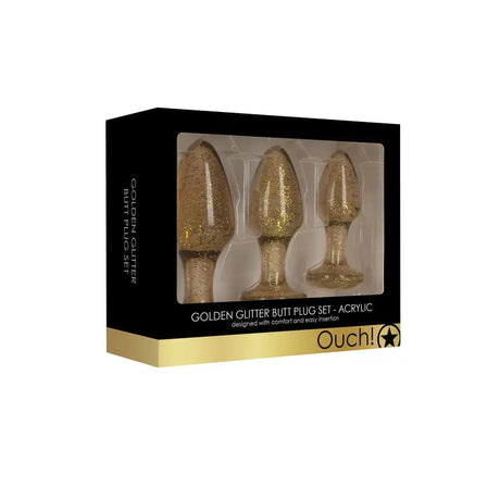 Ouch Golden Glitter Acrylic Butt Plug Set - Save 30% - Fast Shipping - Sale United Kingdom Stoke-on-trent