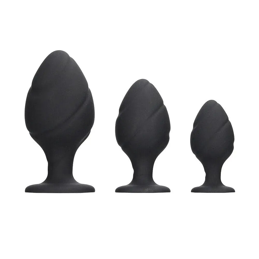 Ouch Silicone Swirled Butt Plug Set Black - Save 25% - Fast Shipping - Sale United Kingdom Stoke-on-trent