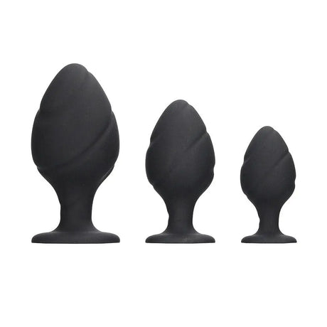 Ouch Silicone Swirled Butt Plug Set Black - Save 25% - Fast Shipping - Sale United Kingdom Stoke-on-trent