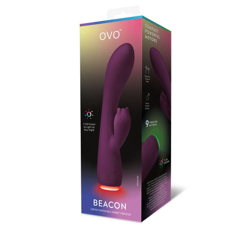 Ovo Beacon Rabbit Dual Stim Vibrator Purple - Sex Toys