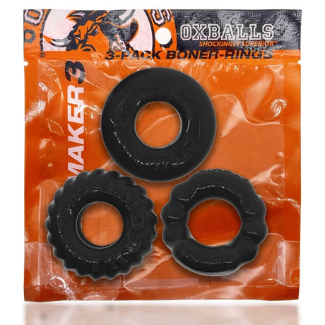 Oxballs Bonemaker 3-pack Boner Cockring Kit Black - Save 20% - Sale