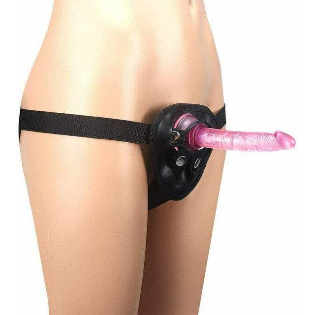 Pink Anal Starter Strap-On Dildo with Black Harness - Sexy Emporium