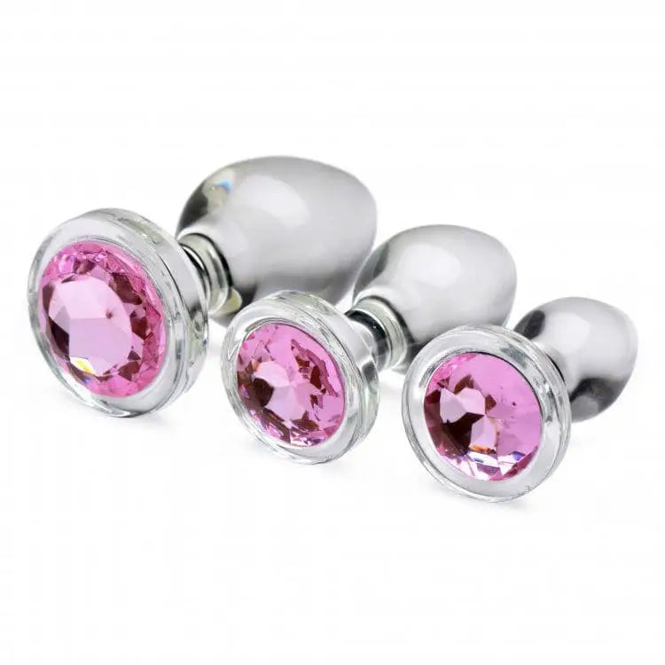 Pink Gem Glass Anal Plug Set - Save 25% - Fast Shipping - Sale United Kingdom Stoke-on-trent