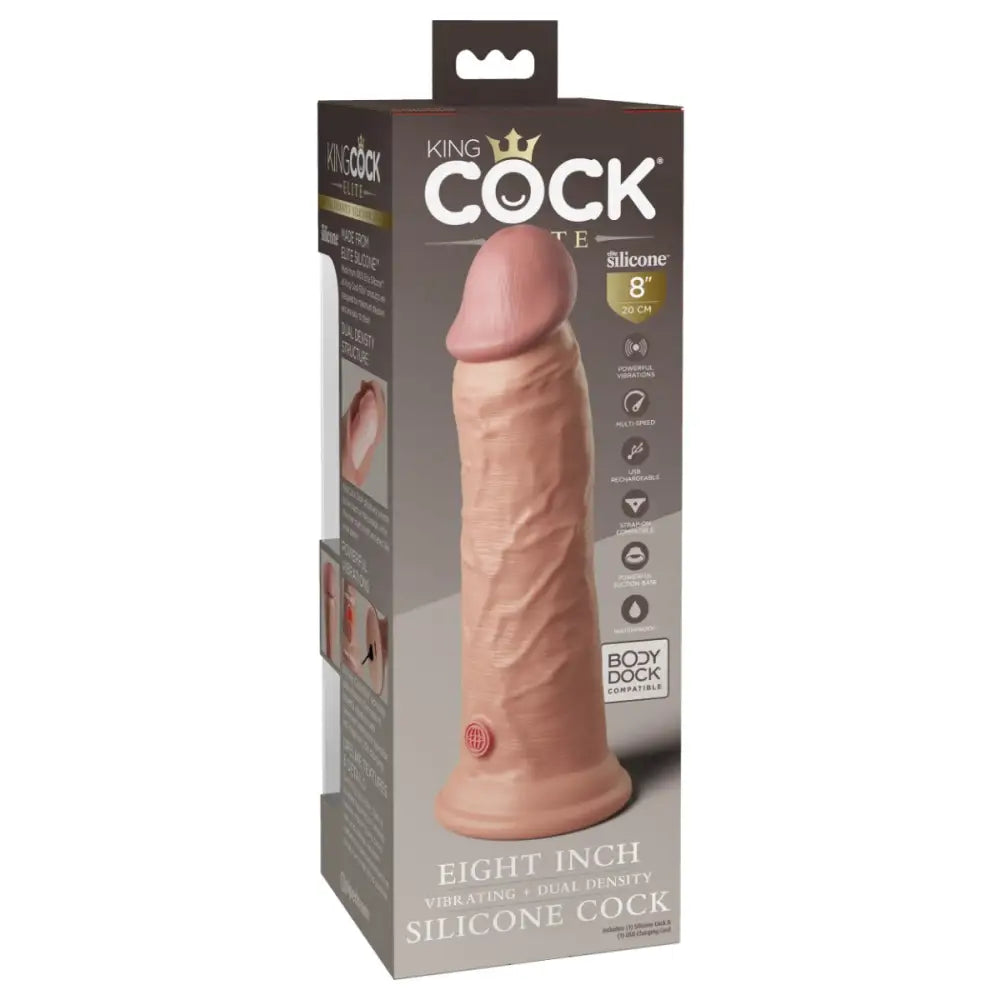 Pipedream - King Cock Elite - 8’’ Dual Density Vibrating Silicone - Light - Save 5% - Dildos United Kingdom Stoke-on-trent