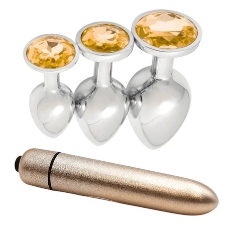 Plug Anal Training Set -3pcs Synthetic Gemstonestone Butt Sex Toy Adult with Jewelry Base G-spot for Toys Suitable Beginners Male Female