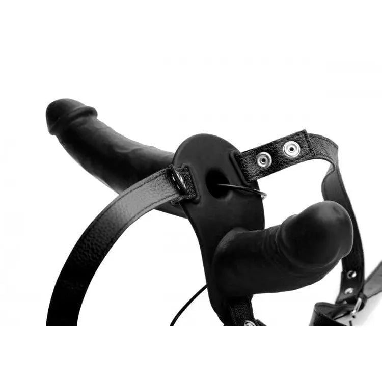 Power Pegger Black Silicone Vibrating Double Dildo with Harness - Save 30% - Sale United Kingdom Stoke-on-trent