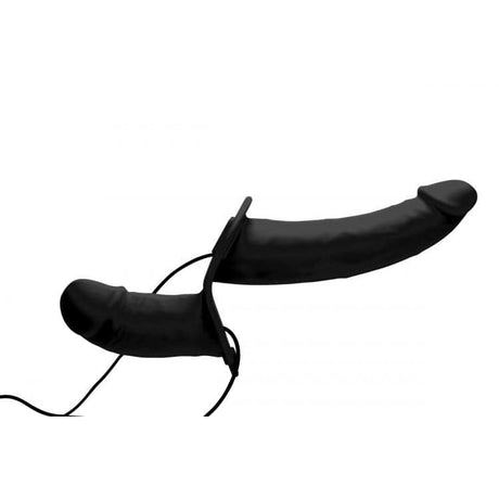 Power Pegger Black Silicone Vibrating Double Dildo with Harness - Save 30% - Sale