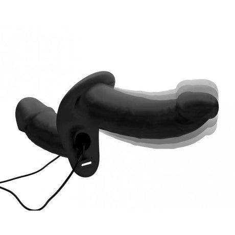 Power Pegger Black Silicone Vibrating Double Dildo with Harness - Save 30% - Sale