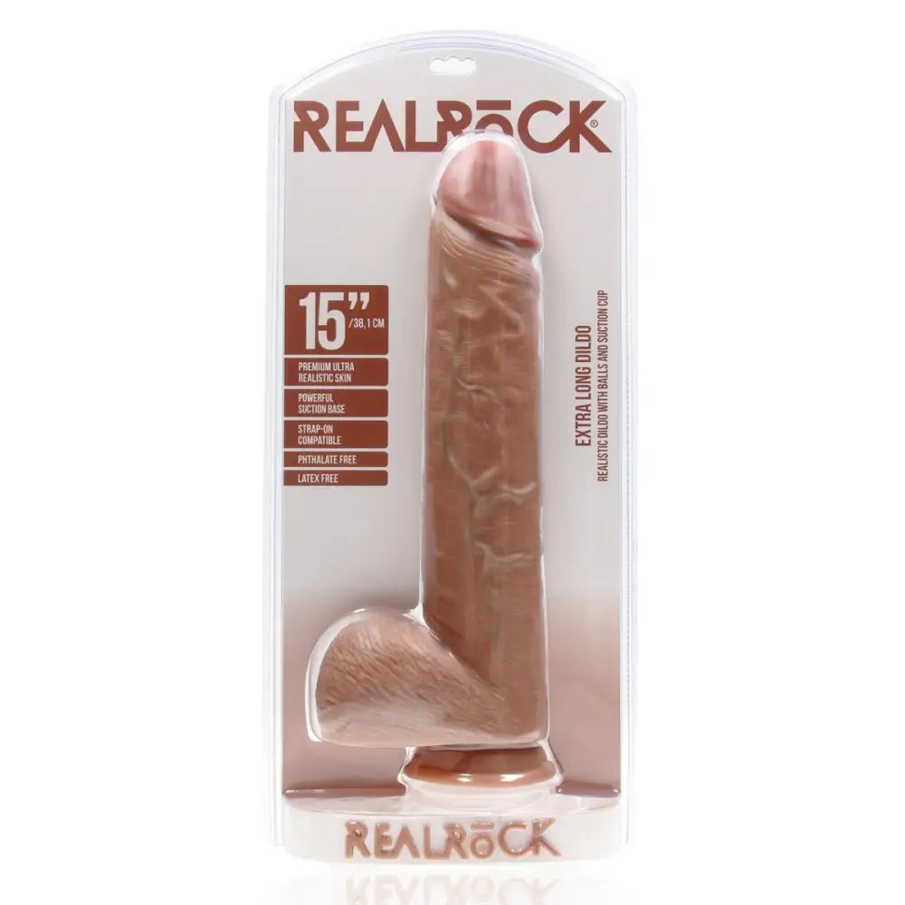 Realrock Extra Long Dildo with Balls Tan 15 Inch - Realrock with - Fast Shipping - United Kingdom Stoke-on-trent