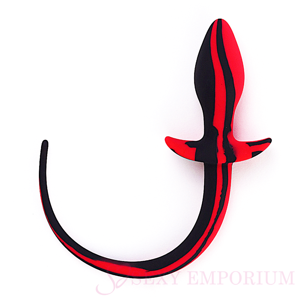 Red & Black Silicone Dildo, Butt Plug, & Whip Set - Sexy Emporium