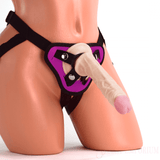 Ribbed 9 Inch Strap-On Dildo with Purple Harness