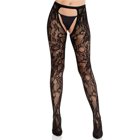 Leg Avenue Rose Lace Crotchless Tights with Open Back – Floral Lingerie - Save 20% - Uk - Sale United Kingdom Stoke-on-trent