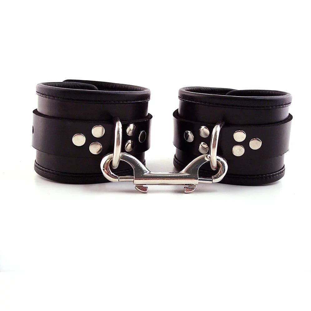 Rouge Garments Black Leather Ankle Cuffs with Piping - Save 25% - Sale