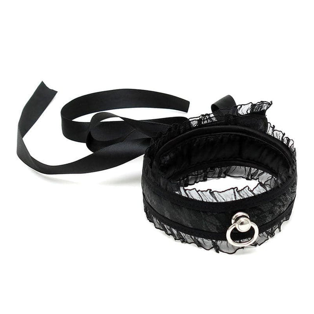 Satin Look Black Collar with o Ring - Save 30% - Sale