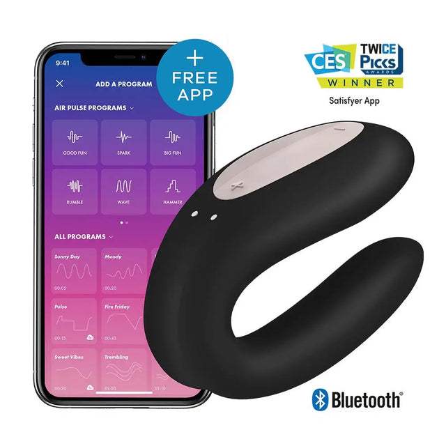 Satisfyer App Enabled Double Joy - Black - Save 15% - Fast Shipping - Vibrator United Kingdom Stoke-on-trent