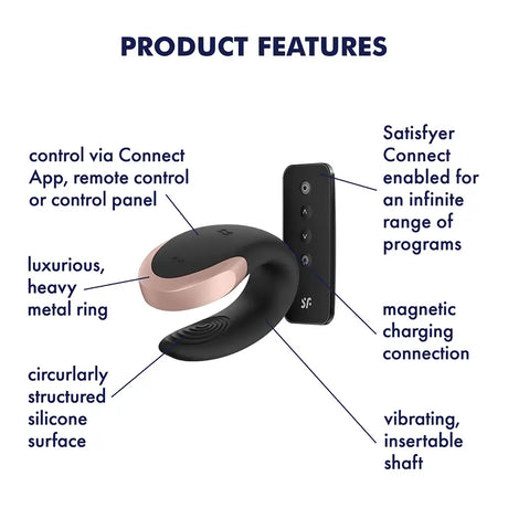 Satisfyer Double Love Partner Vibrator with Remote Control Black - Sex Toys - Save 25% - with - United Kingdom Stoke-on-trent