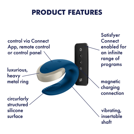Satisfyer Double Love Partner Vibrator with Remote Control Blue - Sex Toys - Save 30%