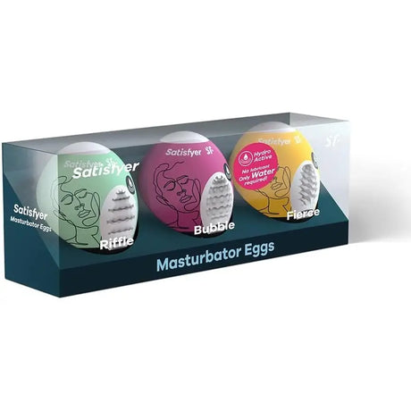 Satisfyer Masturbator Egg Different Textures Hydro-active Tpe no Lubricant Required for Single use Stil: 3x Set Ruffle Bubble Fierce - Save