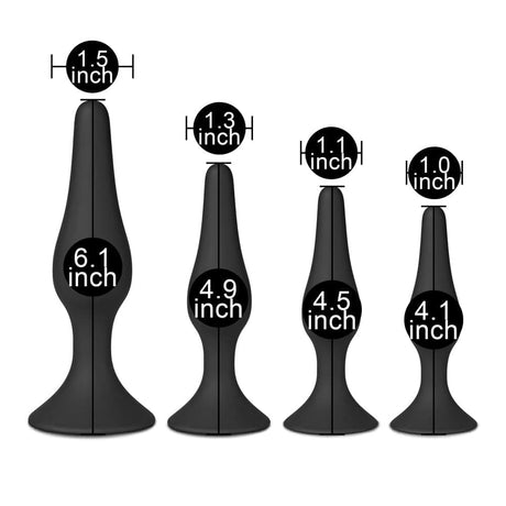 Set of Four Silicone Butt Plugs Black - Save 30% - Sale