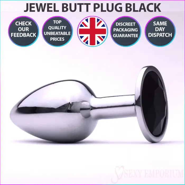 Sexy Emporium Jewelled Metal Beginner Butt Plug 3 Inch Black - Save 25% - Fast - Sale United Kingdom Stoke-on-trent