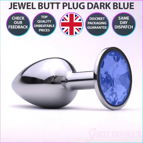 Sexy Emporium Jewelled Metal Beginner Butt Plug 3 Inch Dark Blue - Save 20% - Sale United Kingdom Stoke-on-trent