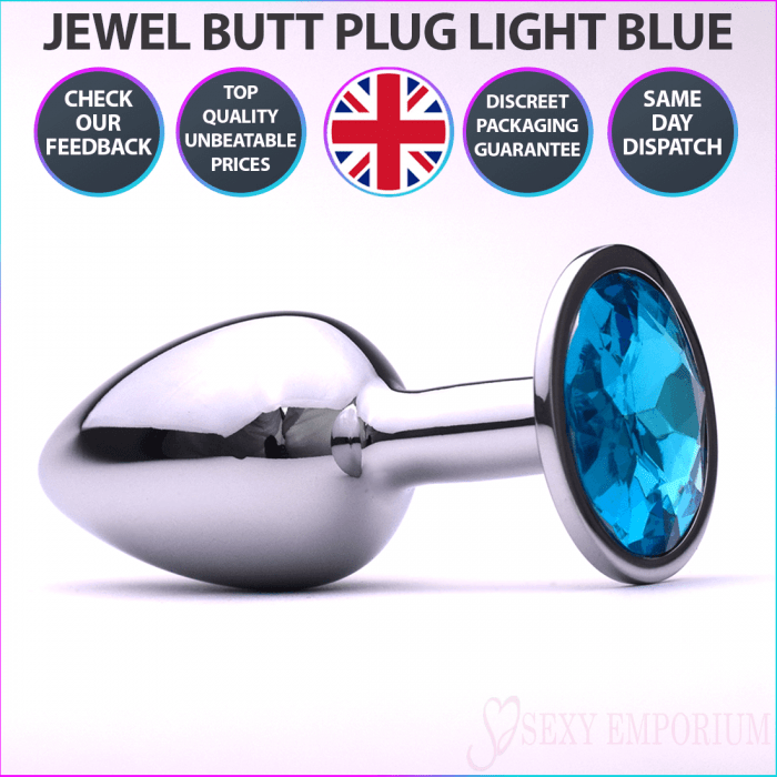 Sexy Emporium Jewelled Metal Beginner Butt Plug 3 Inch Light Blue
