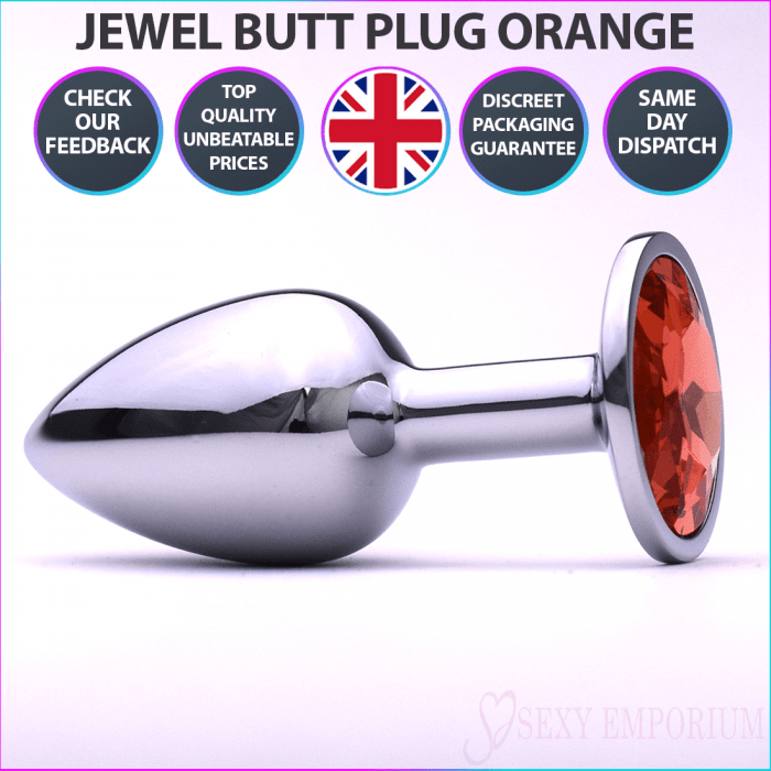 Sexy Emporium Jewelled Metal Beginner Butt Plug 3 Inch Orange