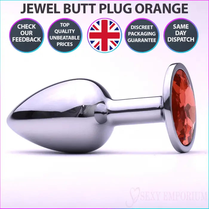 Sexy Emporium Jewelled Metal Beginner Butt Plug 3 Inch Sunset Orange - Save 20% - Sale United Kingdom Stoke-on-trent