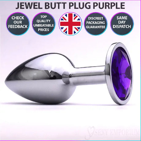 Sexy Emporium Jewelled Metal Beginner Butt Plug 3 Inch Purple - Save 25% - Fast - Sale United Kingdom Stoke-on-trent