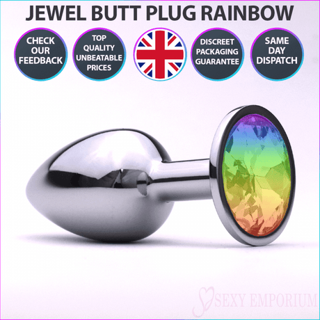 Sexy Emporium Jewelled Metal Beginner Butt Plug 3 Inch Rainbow