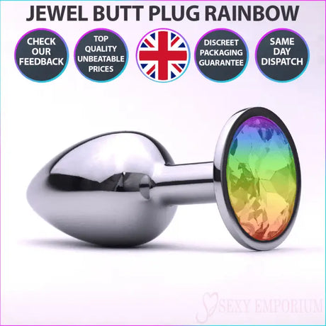 Sexy Emporium Jewelled Metal Beginner Butt Plug 3 Inch Rainbow - Save 25% - Fast - Sale United Kingdom Stoke-on-trent